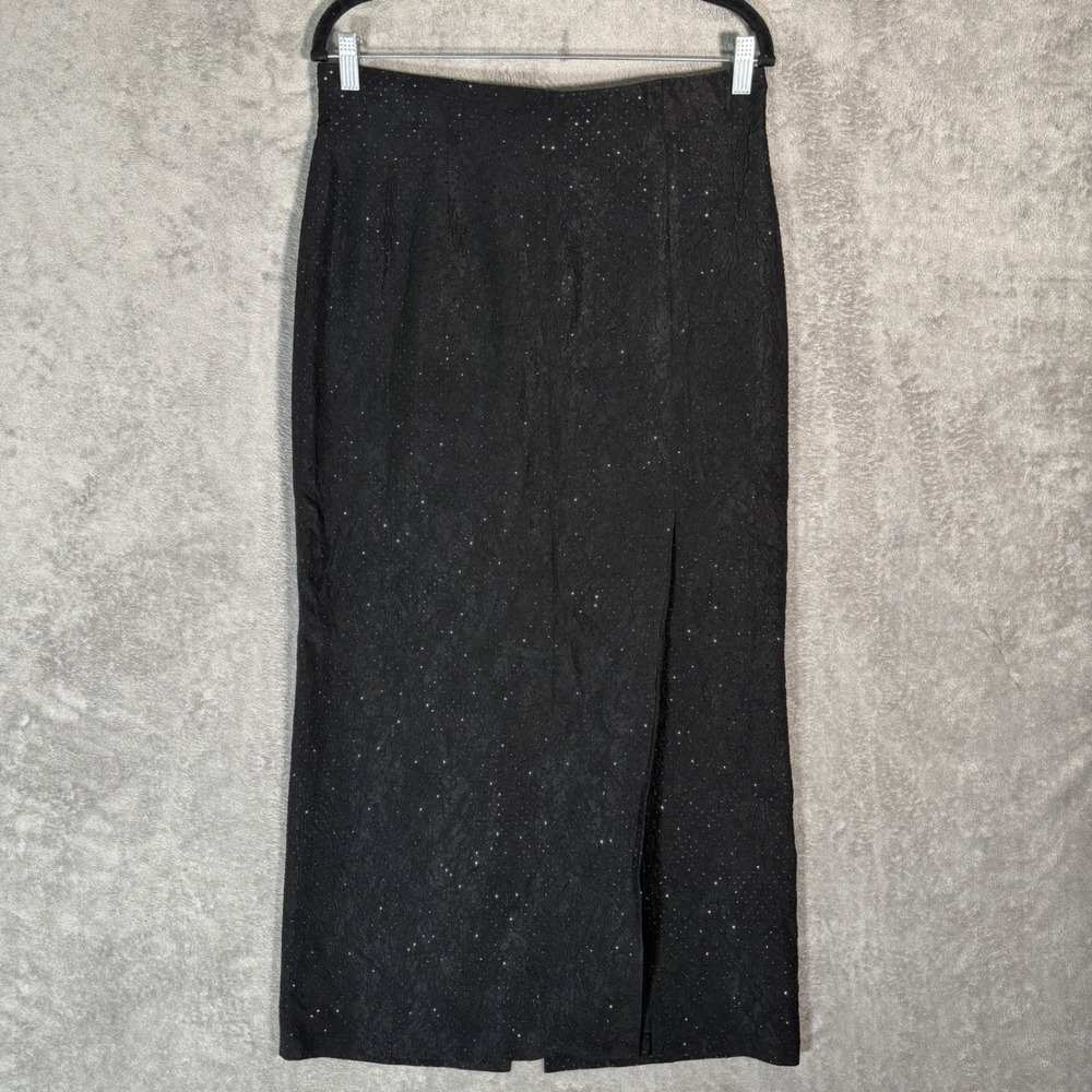 Krystyna Collection Black Textured Sparkle Maxi Skirt Front Back Slit M Glamgoth
